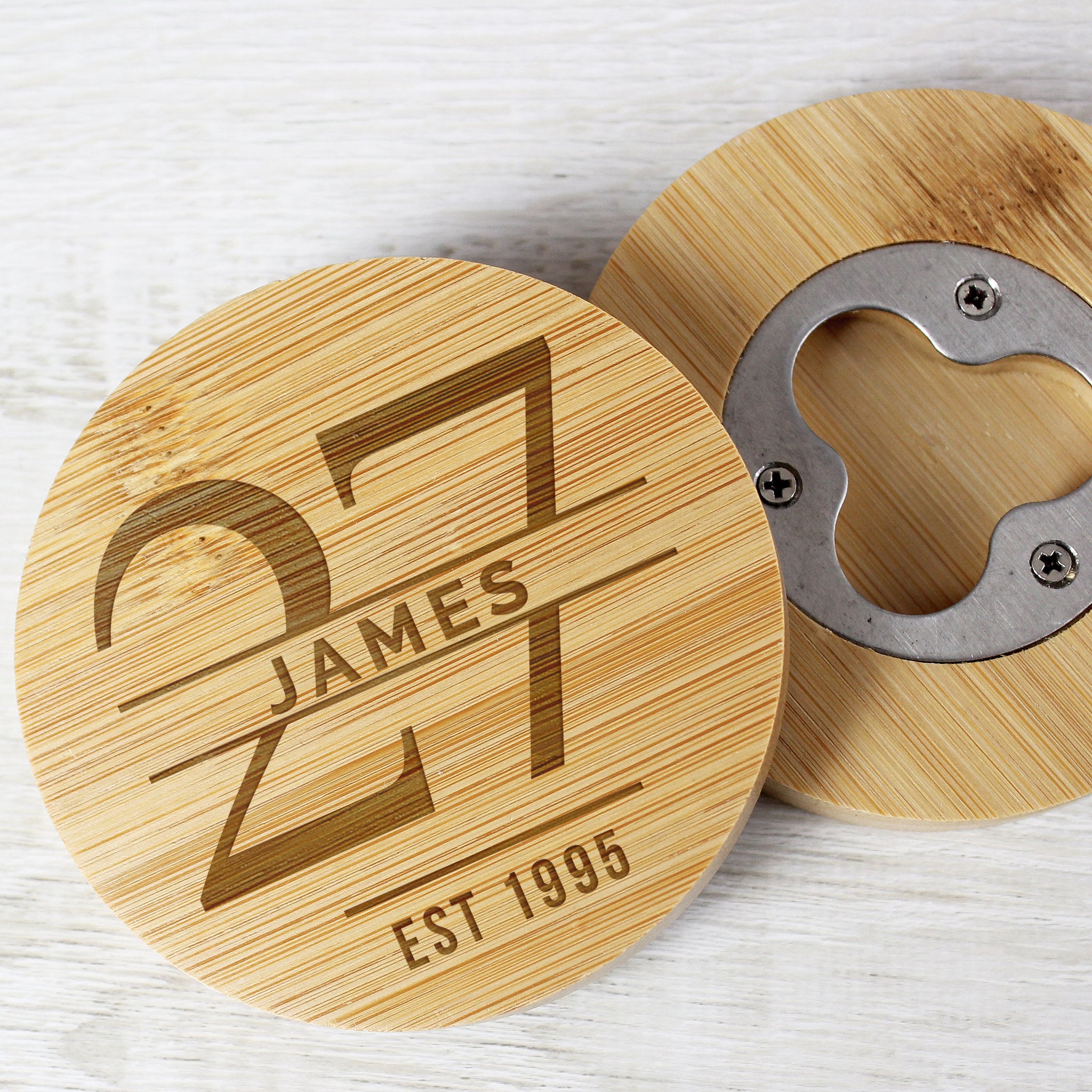 Personalised Big Age Bamboo Bottle Opener Coaster: 5 - Coasters By Gift Moments