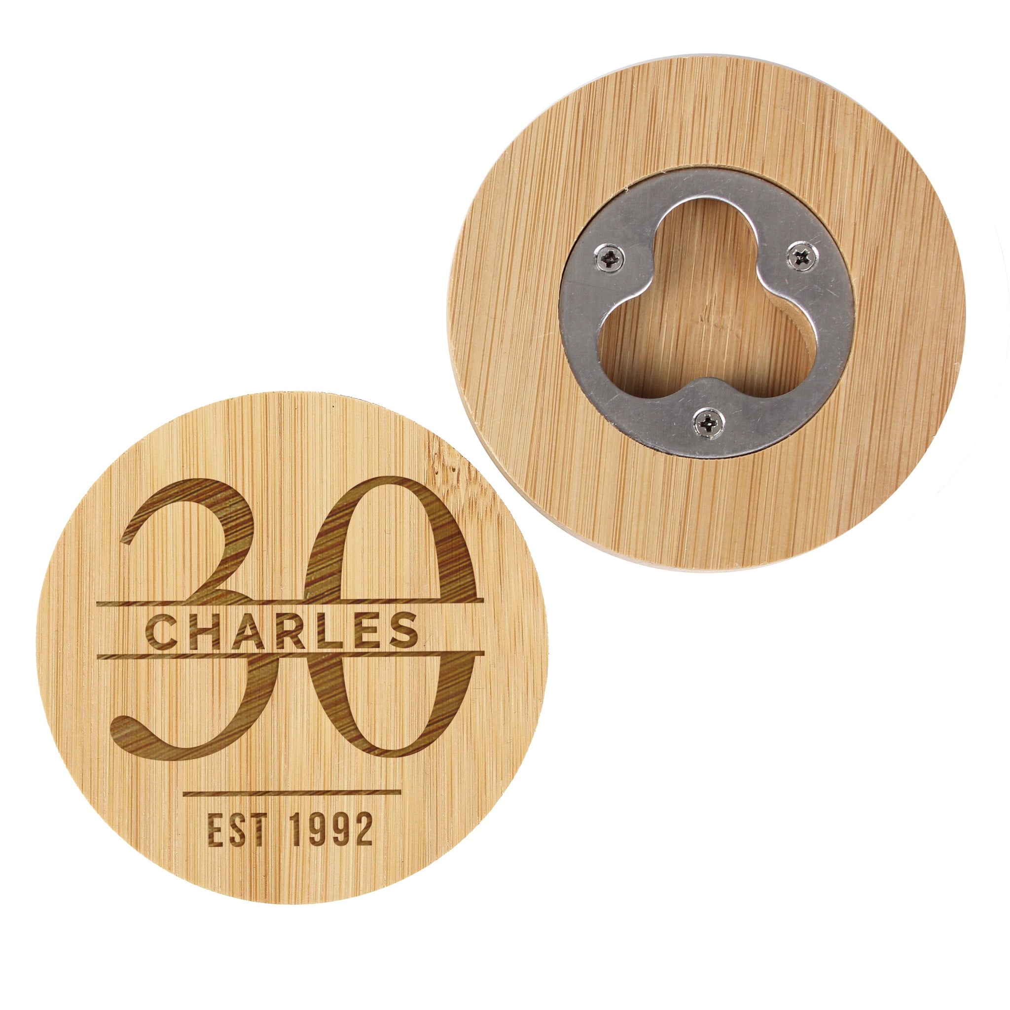 Personalised Big Age Bamboo Bottle Opener Coaster: 4 - Coasters By Gift Moments