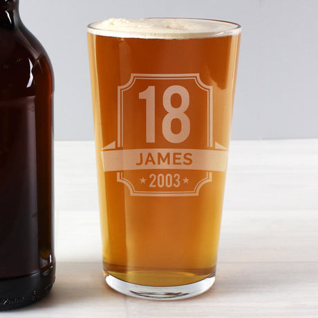Personalised Big Age & Name Birthday Pint Glass: 4 - Beer Glasses By Gift Moments