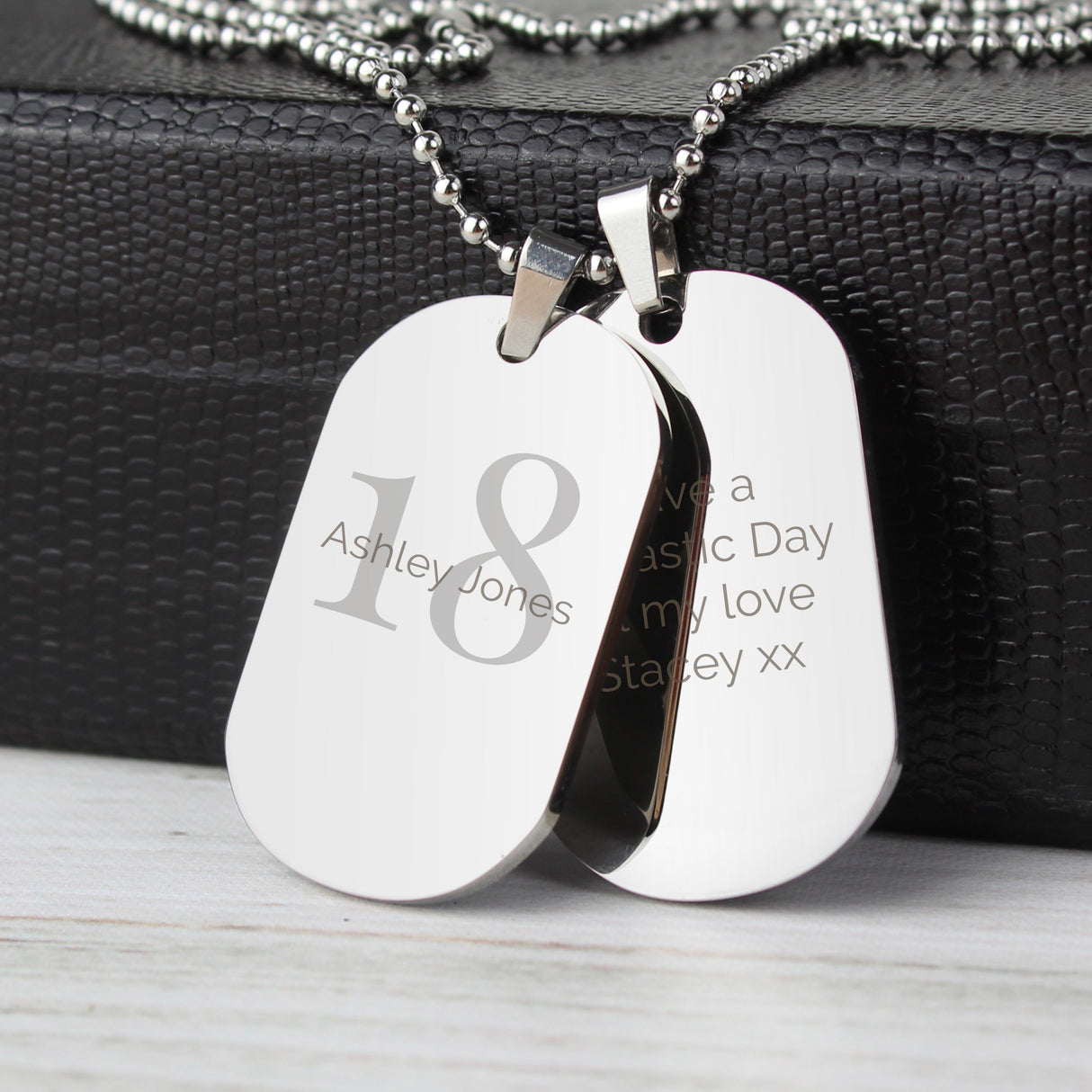 Personalised Big Age Stainless Steel Double Dog Tag Necklace: 3 - Necklaces By Gift Moments