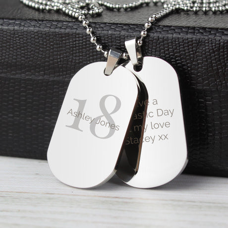 Personalised Big Age Stainless Steel Double Dog Tag Necklace: 3 - Necklaces By Gift Moments