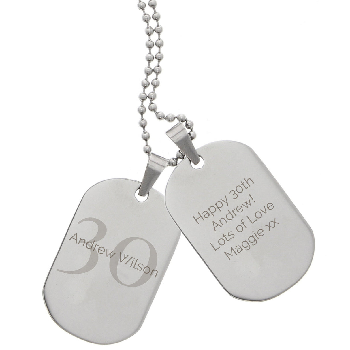 Personalised Big Age Stainless Steel Double Dog Tag Necklace: 4 - Necklaces By Gift Moments