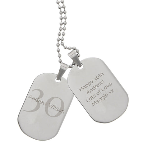 Personalised Big Age Stainless Steel Double Dog Tag Necklace: 4 - Necklaces By Gift Moments