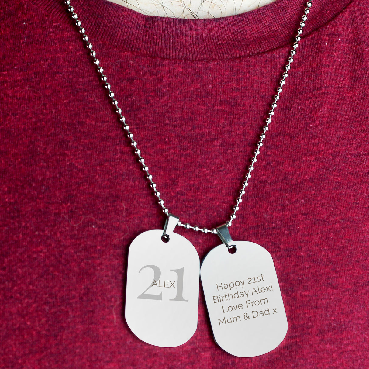 Personalised Big Age Stainless Steel Double Dog Tag Necklace: 2 - Necklaces By Gift Moments