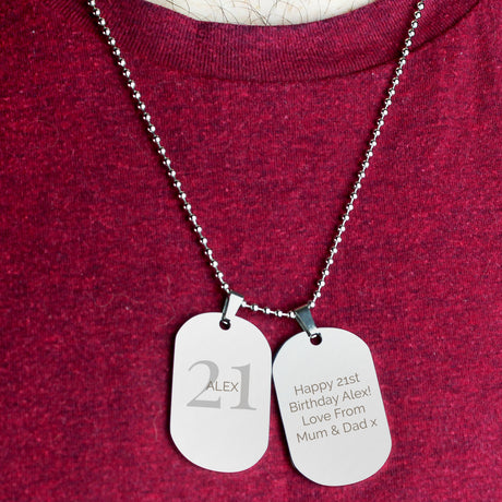 Personalised Big Age Stainless Steel Double Dog Tag Necklace: 2 - Necklaces By Gift Moments