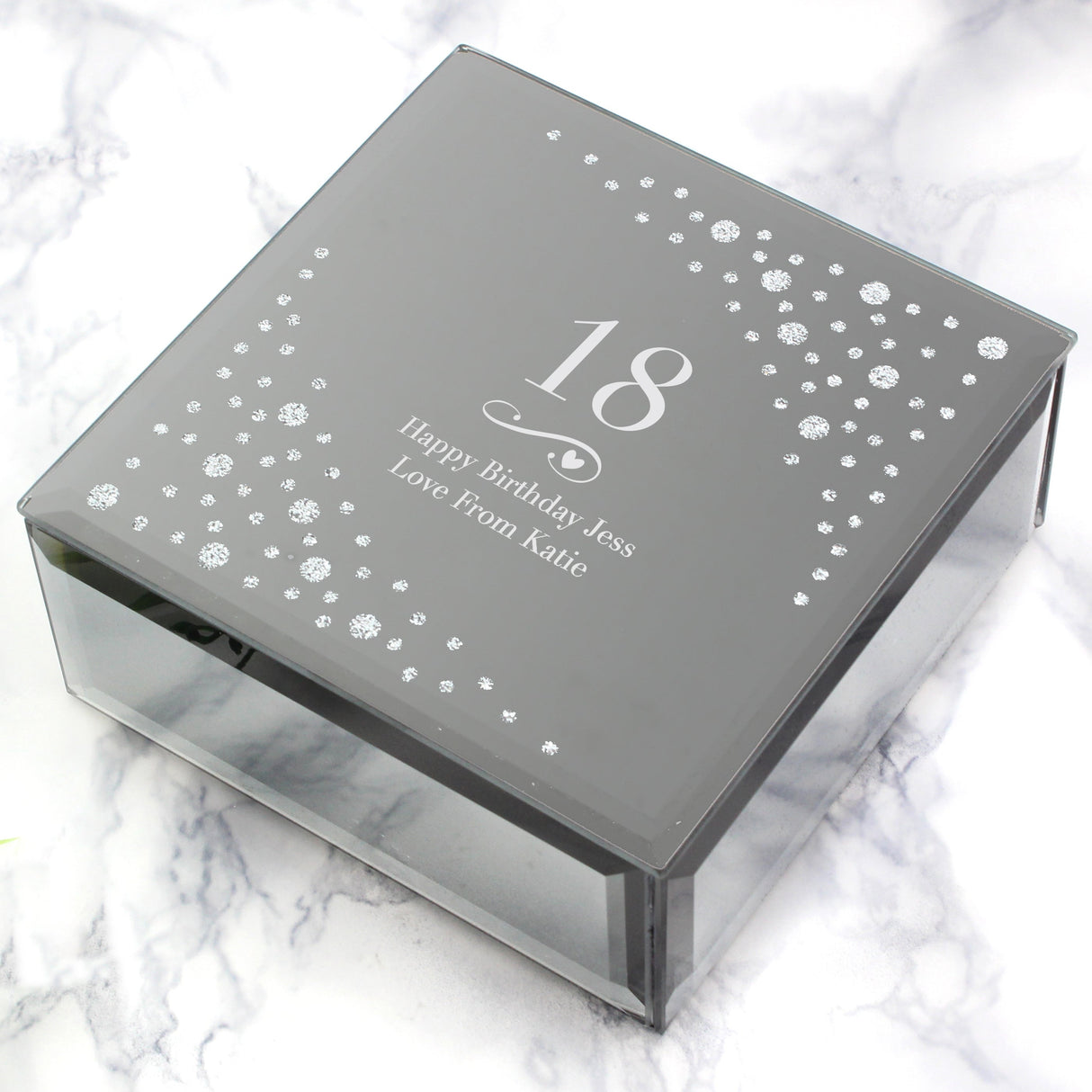 Personalised Big Age Swirls & Hearts Diamante Glass Trinket Box: 1 - Trinket Boxes By Gift Moments