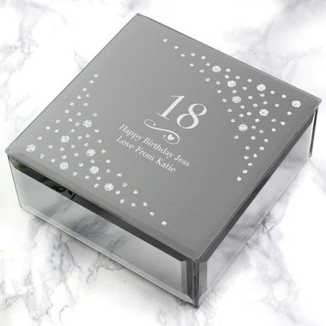 Personalised Big Age Swirls & Hearts Diamante Glass Trinket Box: 1 - Trinket Boxes By Gift Moments