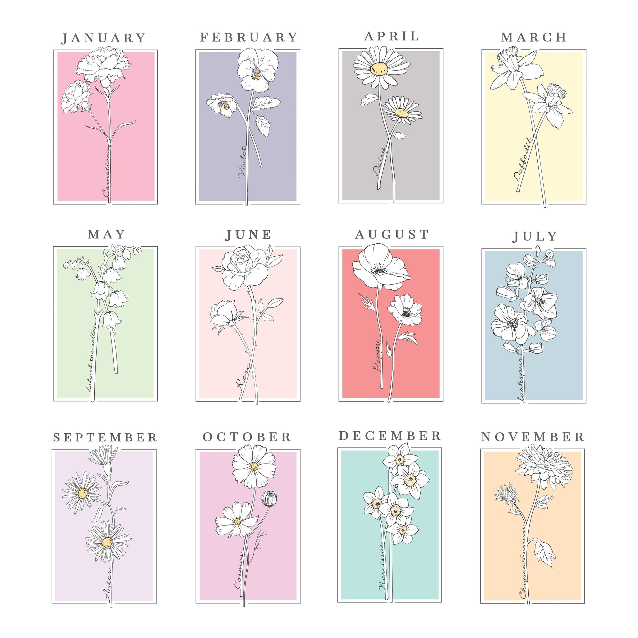 Personalised Birth Flower Framed Prints: 4 - Framed Prints By Gift Moments