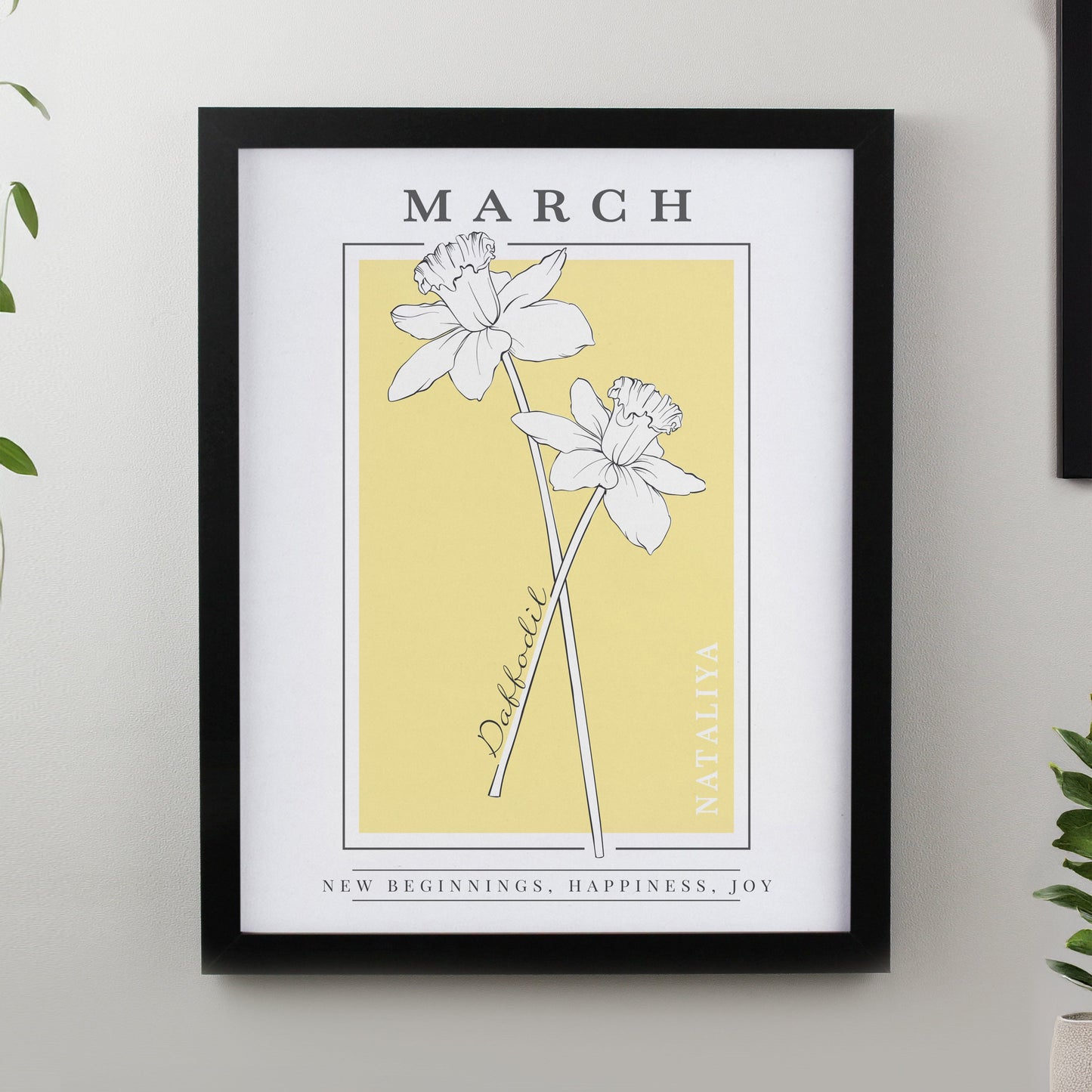 Personalised Birth Flower Framed Prints: 2 - Black - Framed Prints By Gift Moments