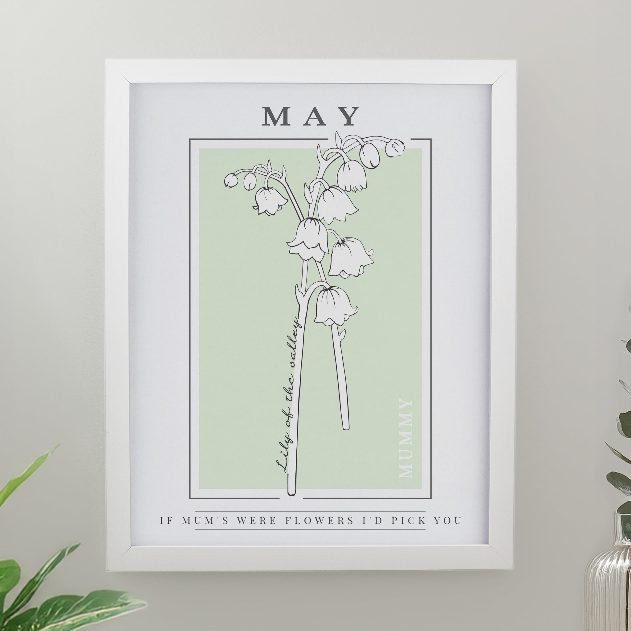 Personalised Birth Flower Framed Prints: 3 - White - Framed Prints By Gift Moments