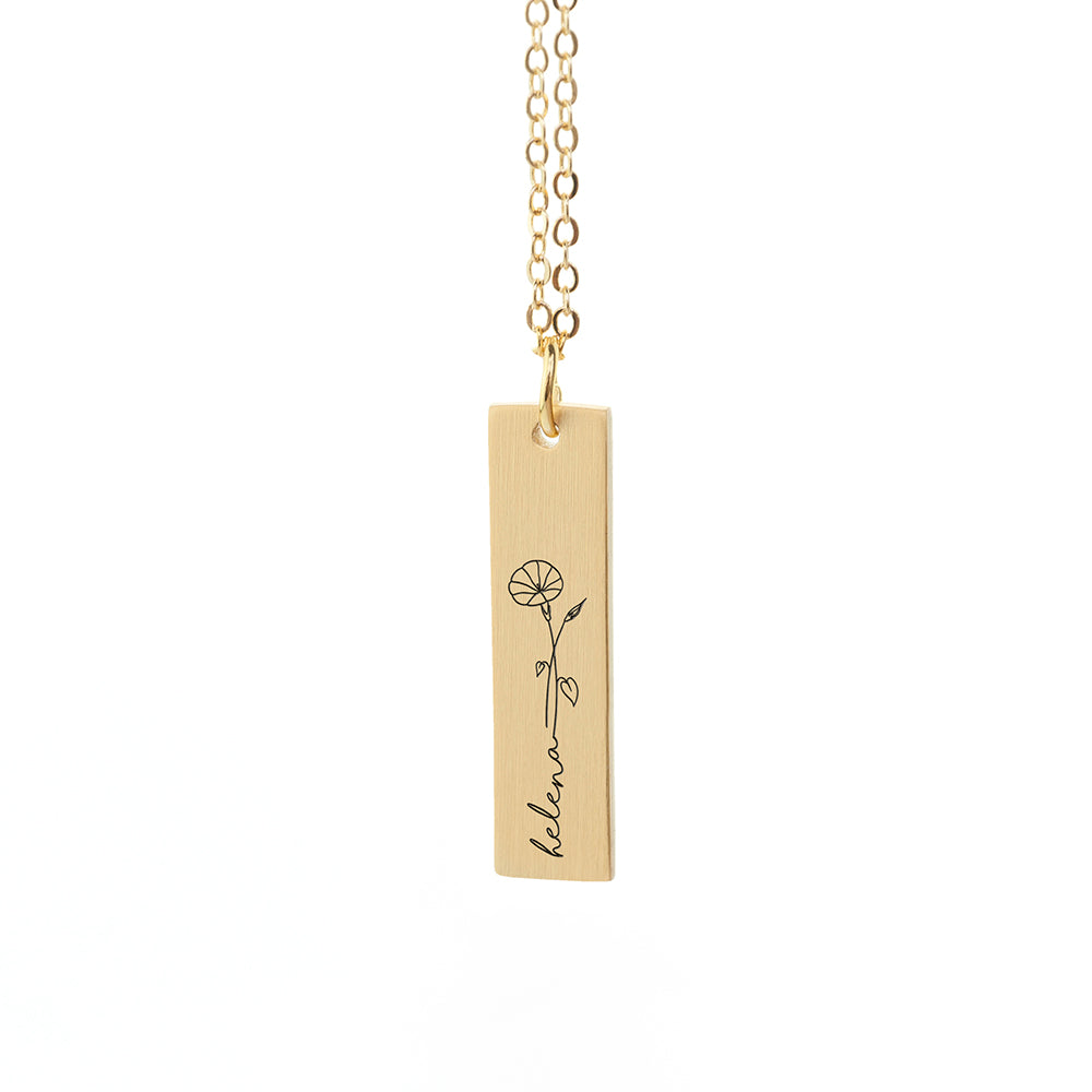 Personalised Gold Bar Birth Flower Necklace: 6 - Necklaces By Gift Moments
