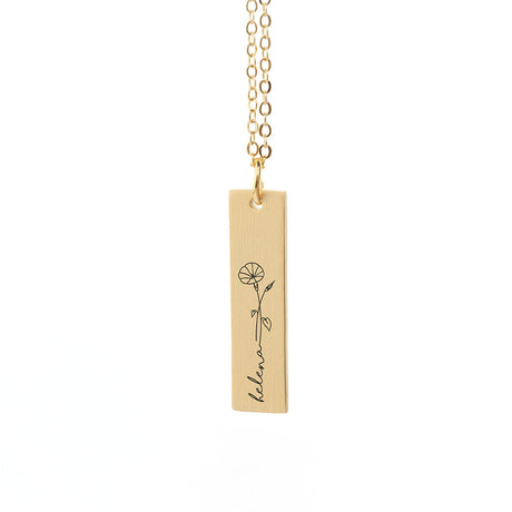 Personalised Gold Bar Birth Flower Necklace: 6 - Necklaces By Gift Moments