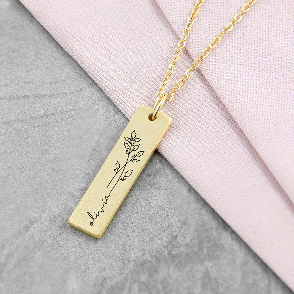 Personalised Birth Flower Gold Bar Necklace: 1 - Necklaces By Gift Moments
