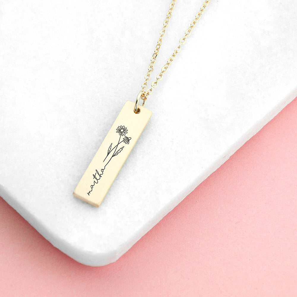 Personalised Birth Flower Gold Bar Necklace: 5 - Necklaces By Gift Moments