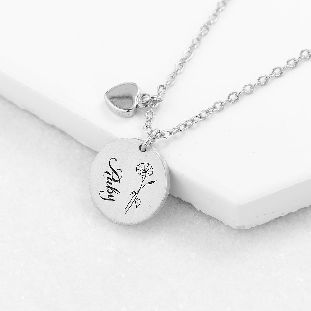 Personalised Birth Flower Heart and Disc Necklace Set: 5 - Necklaces By Gift Moments