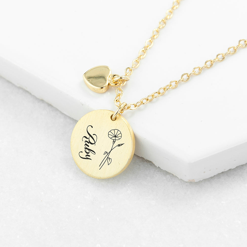 Personalised Birth Flower Heart and Disc Necklace Set: 6 - Necklaces By Gift Moments