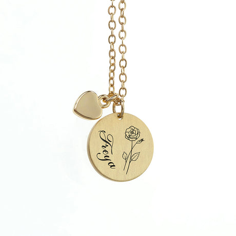 Personalised Birth Flower Heart and Disc Necklace Set: 9 - Necklaces By Gift Moments