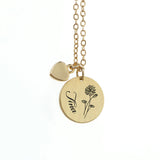Personalised Birth Flower Heart and Disc Necklace Set: 10 - Necklaces By Gift Moments