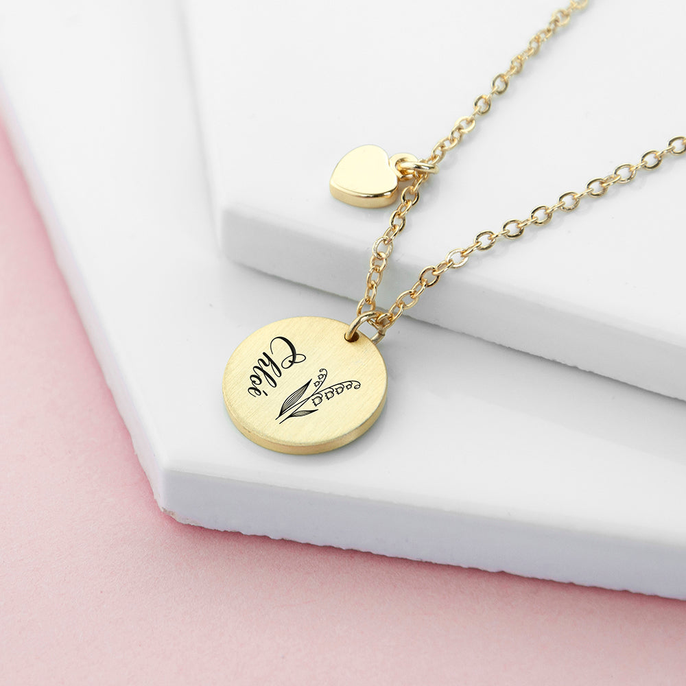 Personalised Birth Flower Heart and Disc Necklace Set: 3 - Gold - Necklaces By Gift Moments