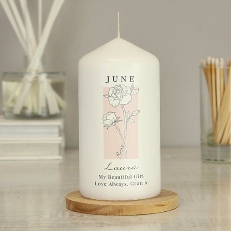 Personalised Birth Flower Pillar Candle: 7 - Candles By Gift Moments