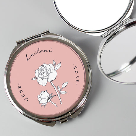Personalised Birth Flower Round Compact Mirror: 8 - Compact Mirrors By Gift Moments