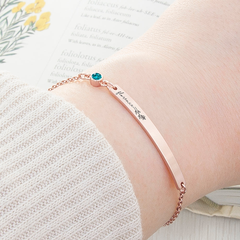 Personalised Birth Flower Swarovski Crystal Rose Gold Bracelets: 11 - December - Bracelets By Gift Moments