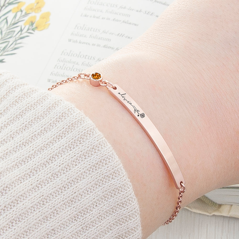 Personalised Birth Flower Swarovski Crystal Rose Gold Bracelets: 12 - November - Bracelets By Gift Moments