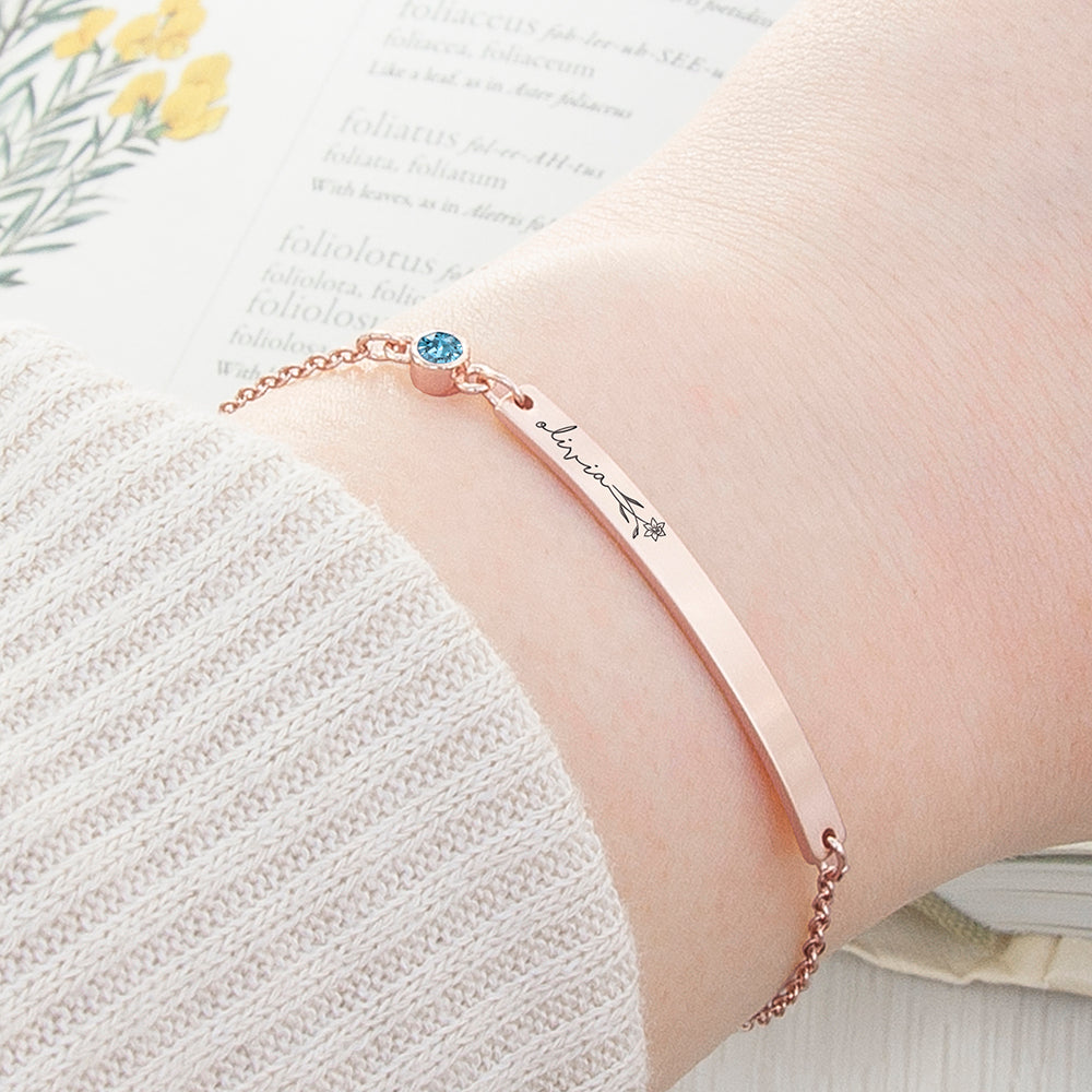 Personalised Birth Flower Swarovski Crystal Rose Gold Bracelets: 3 - March - Bracelets By Gift Moments