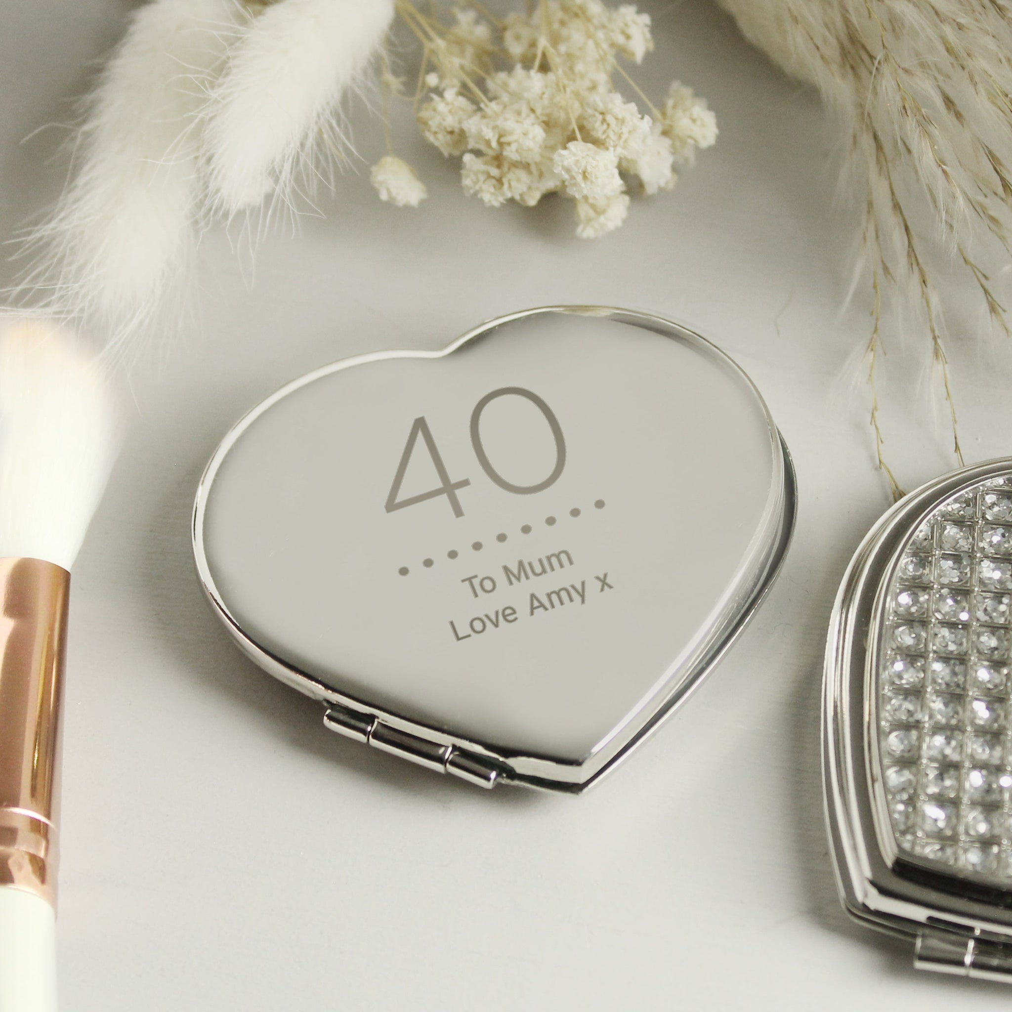 Personalised Birthday Big Age Diamante Heart Compact Mirror: 3 - Compact Mirrors By Gift Moments