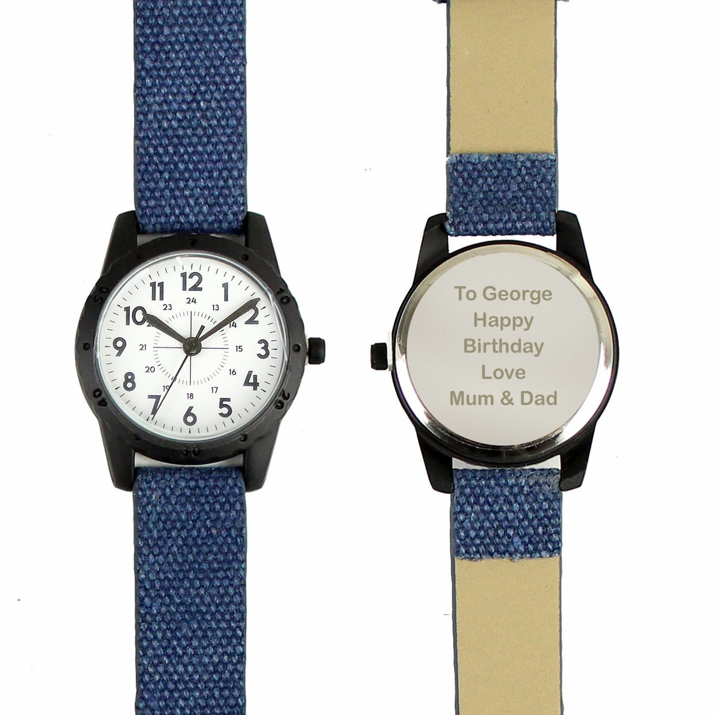 Personalised Black with Blue Canvas Strap Boys Watch: 5 - Watches By Gift Moments