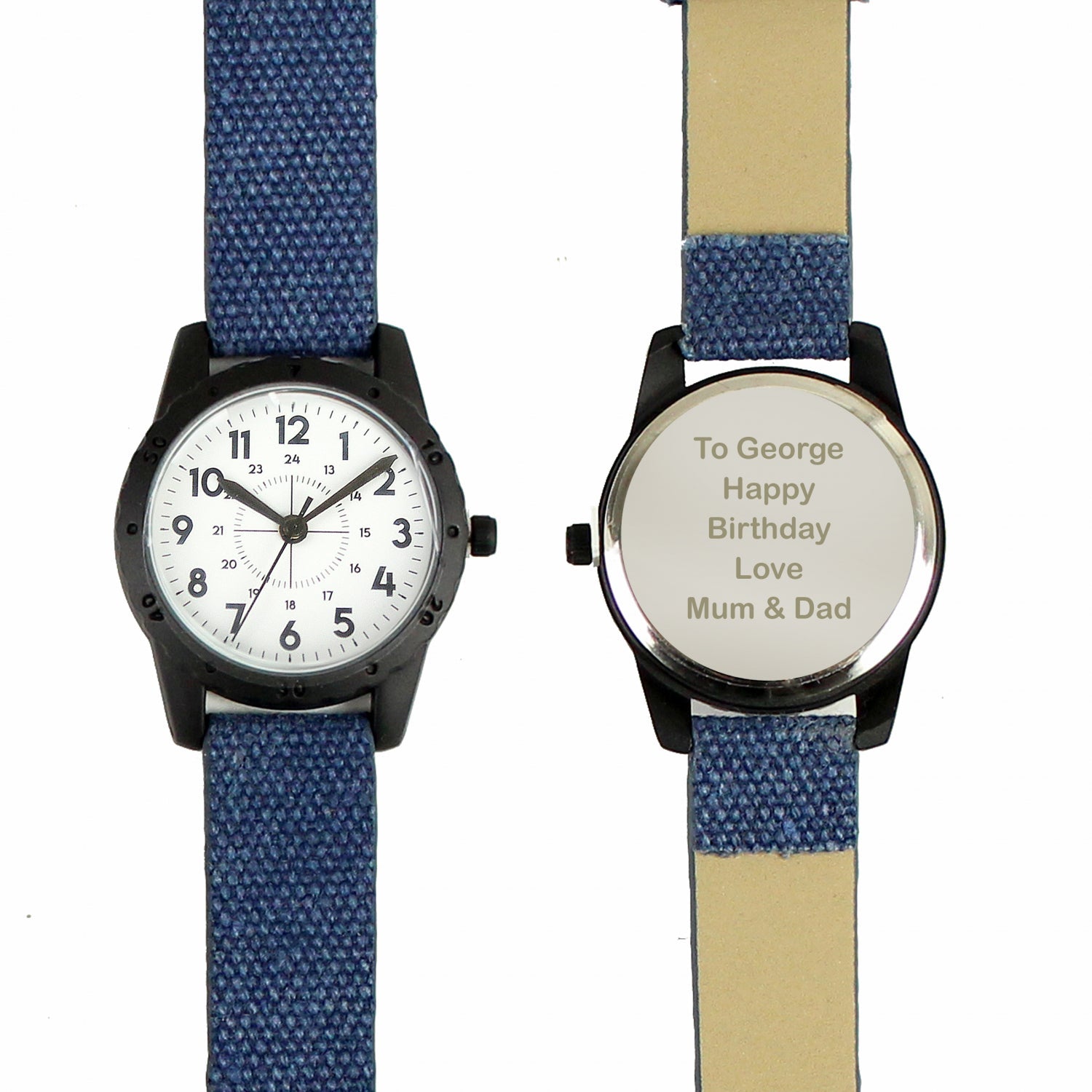 Personalised Black with Blue Canvas Strap Boys Watch: 5 - Watches By Gift Moments