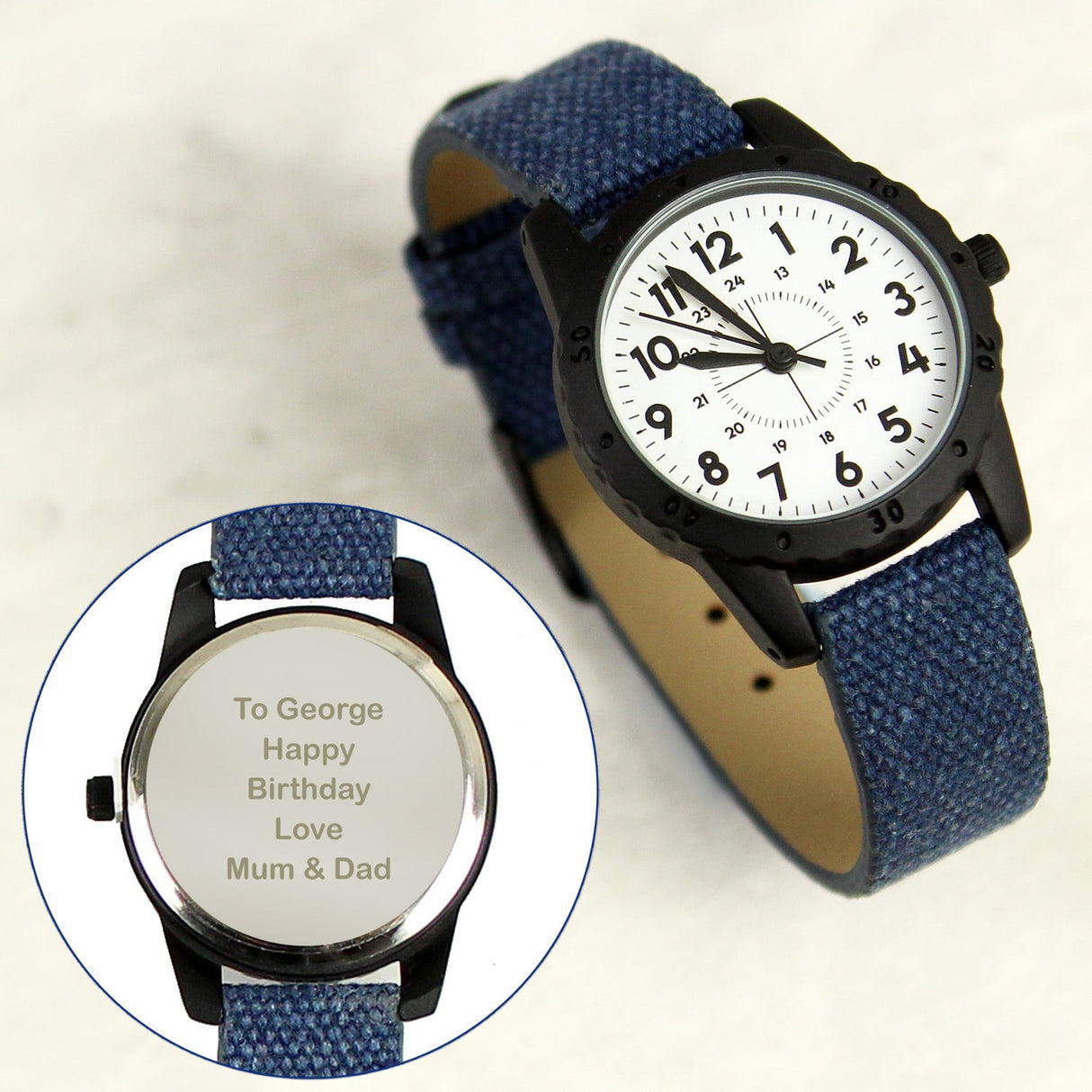 Personalised Black with Blue Canvas Strap Boys Watch: 2 - Watches By Gift Moments