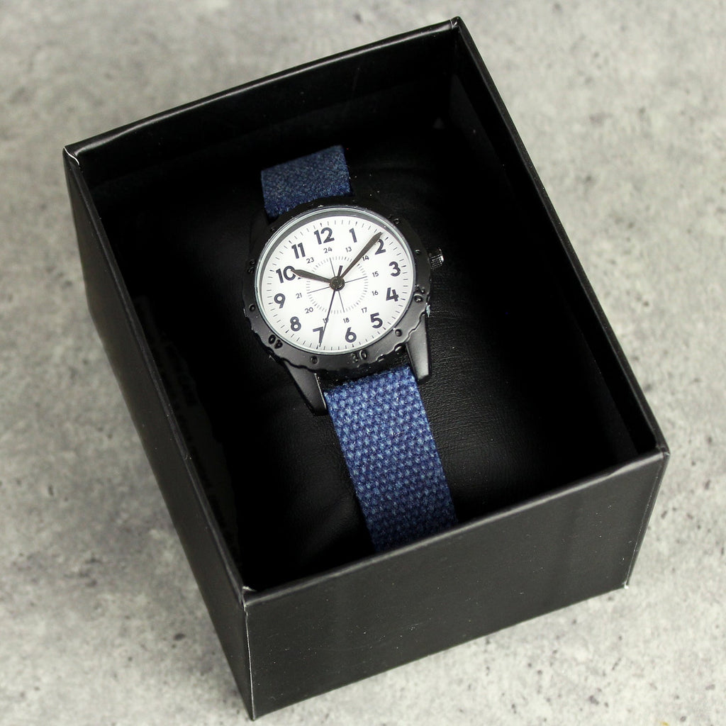 Personalised Black with Blue Canvas Strap Boys Watch - Shop Watches At Gift Moments - 3