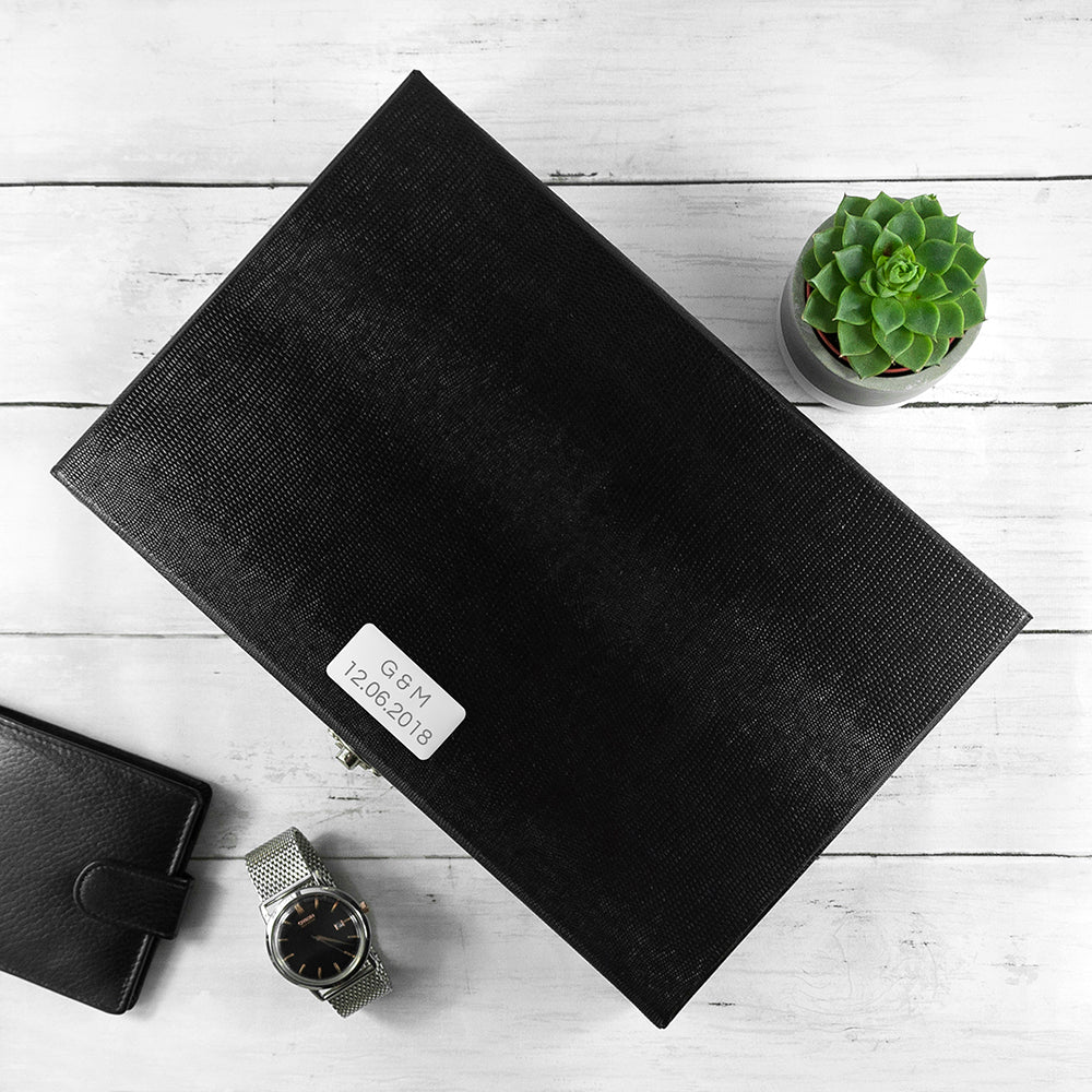 Personalised Black Leather 12 Watch Storage Box: 2 - Jewellery Boxes By Gift Moments