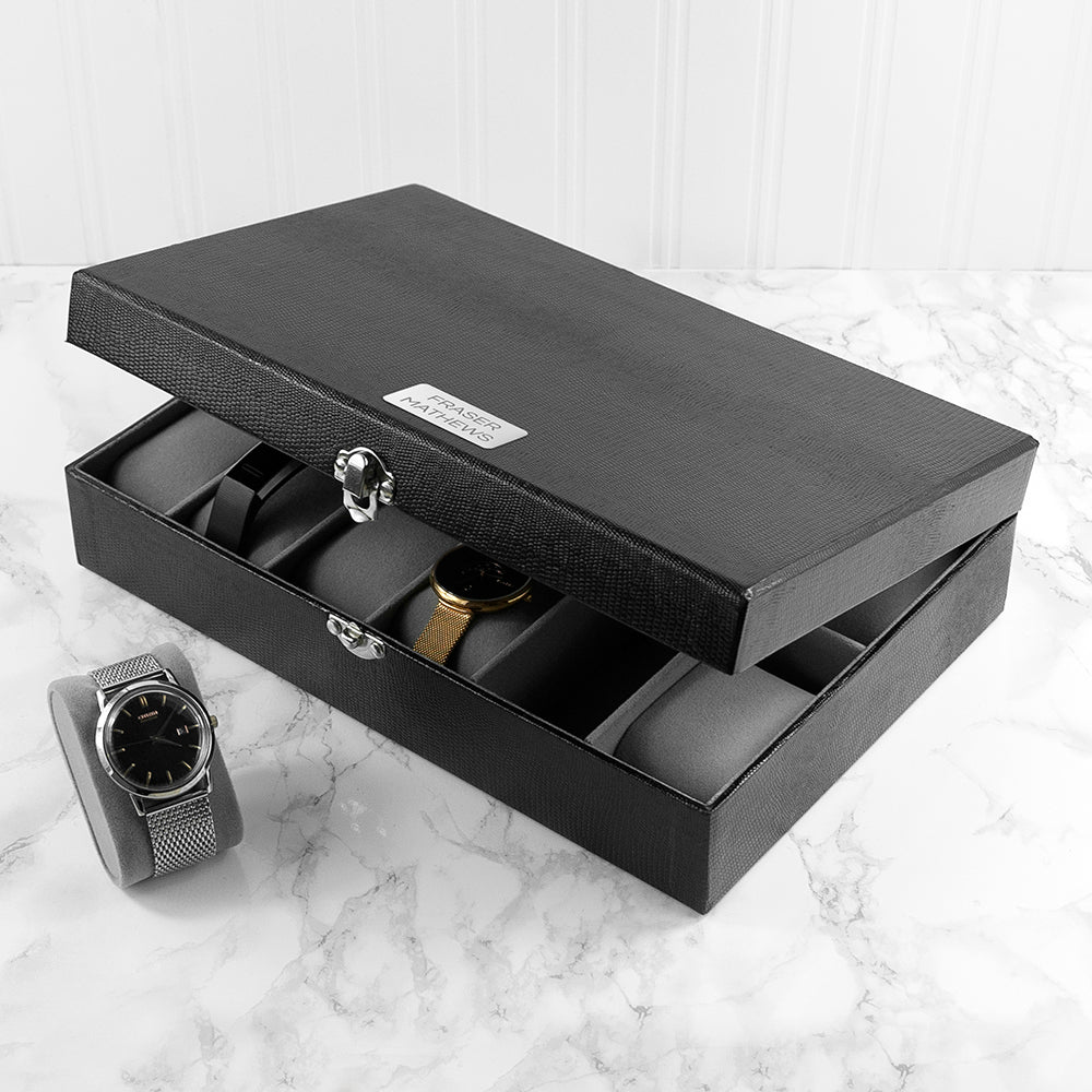 Personalised Black Leather 12 Watch Storage Box: 1 - Jewellery Boxes By Gift Moments