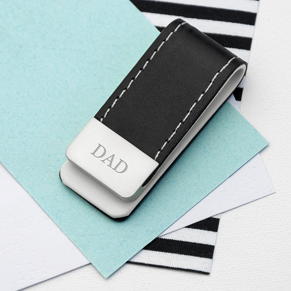 Personalised Black Leather Money Clip: 1 - Serif Font - Wallets & Money Clips By Gift Moments