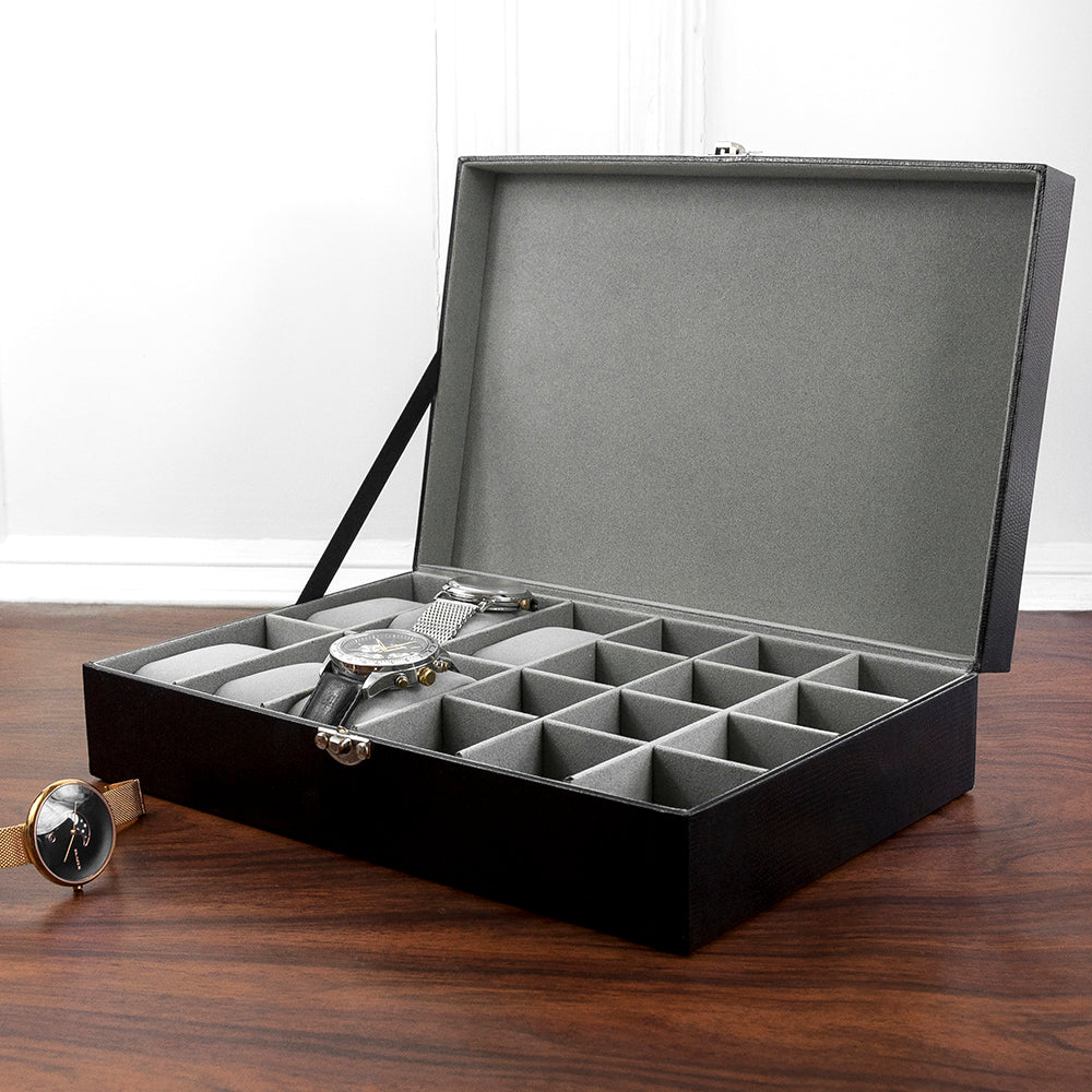 Personalised Black Leather Watch & Cufflink Box: 4 - Jewellery Boxes By Gift Moments