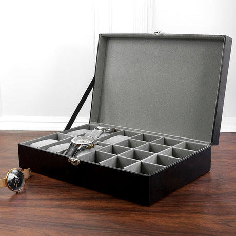 Personalised Black Leather Watch and Cufflink Box: 4 - Jewellery Boxes By Gift Moments