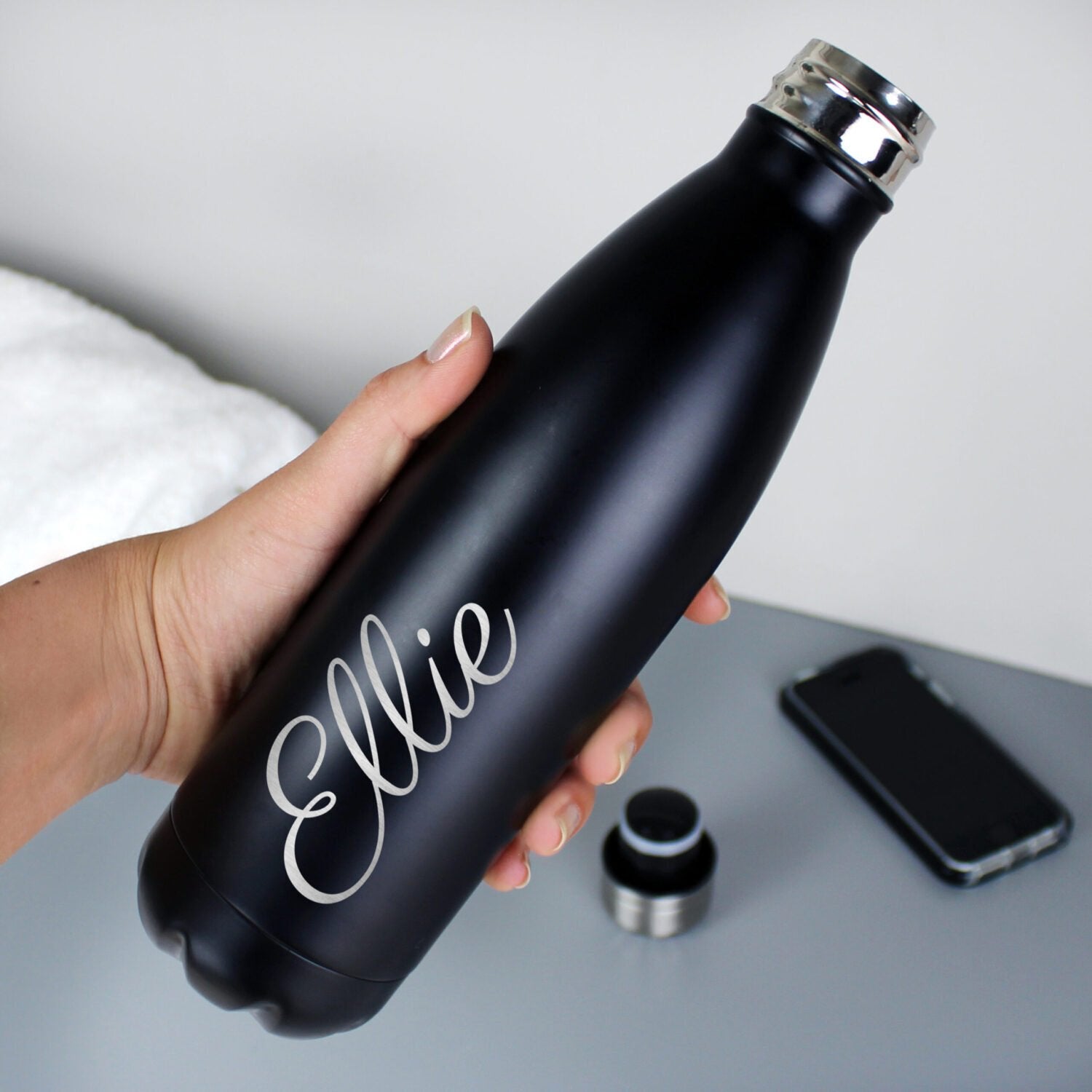 Personalised Black Metal Insulated Drinks Bottle: 1 - Water Bottles By Gift Moments