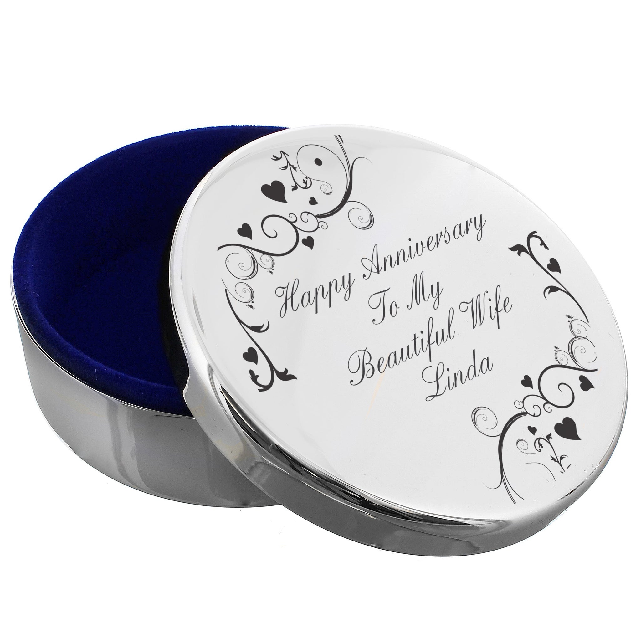 Personalised Black Swirl Round Trinket Box: 2 - Trinket Boxes By Gift Moments