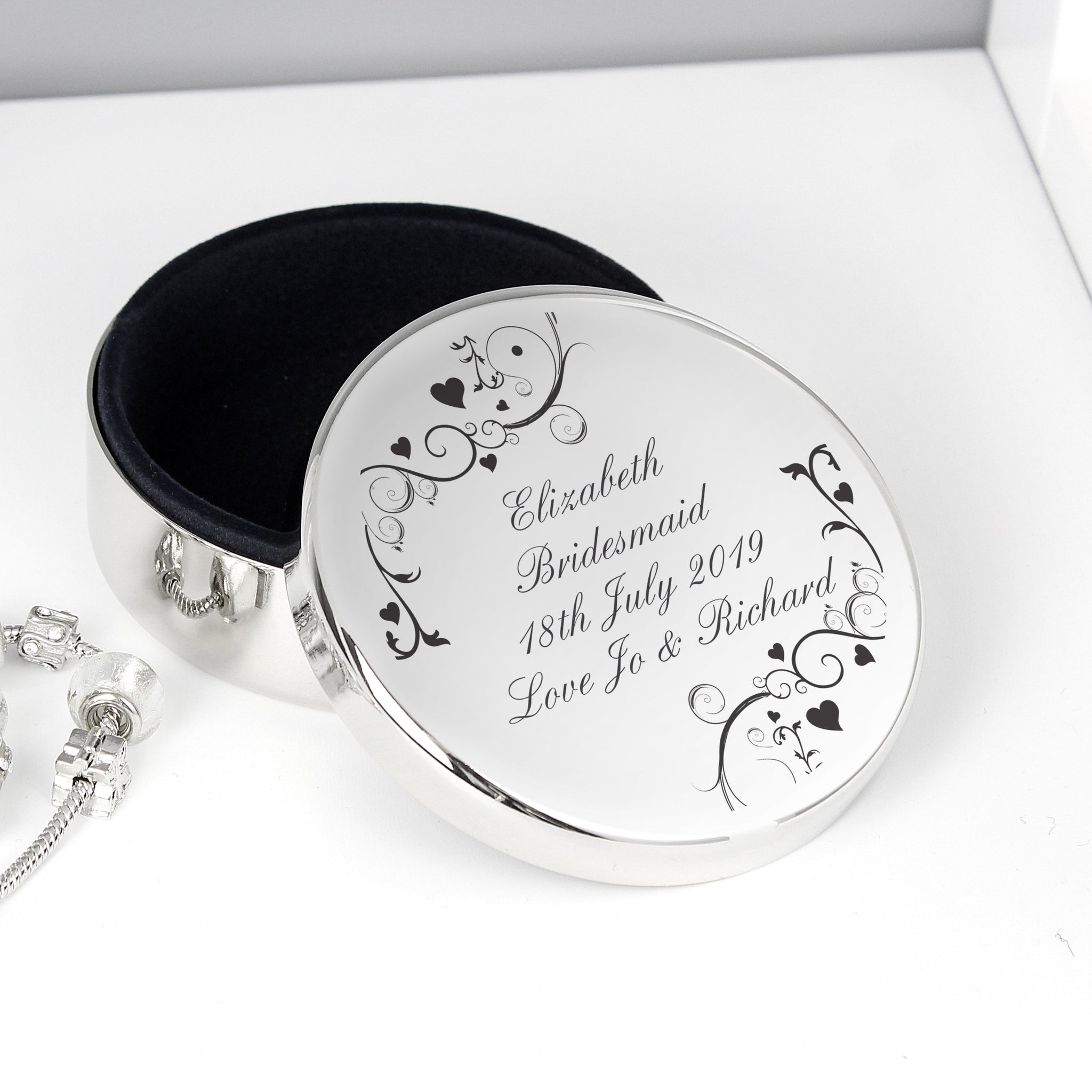 Personalised Black Swirl Round Trinket Box: 1 - Trinket Boxes By Gift Moments