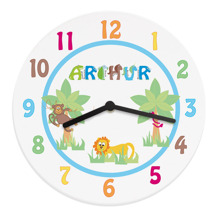 Personalised Blue Animal Alphabet Clock: 5 - Clocks By Gift Moments