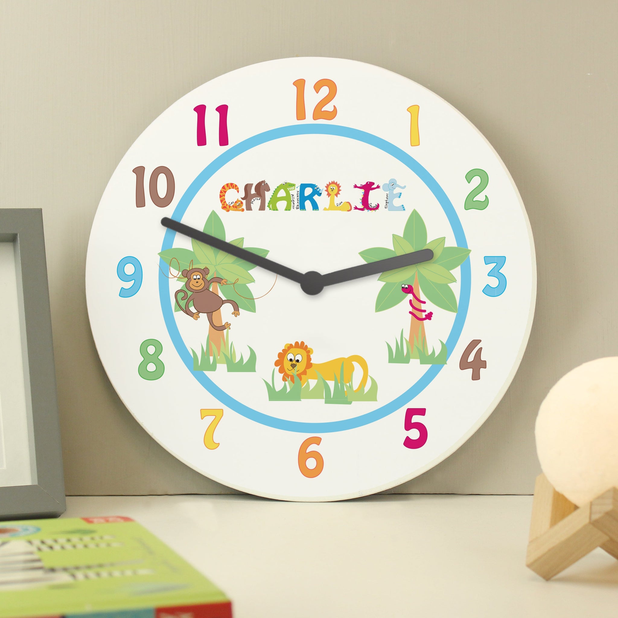 Personalised Blue Animal Alphabet Clock: 2 - Clocks By Gift Moments
