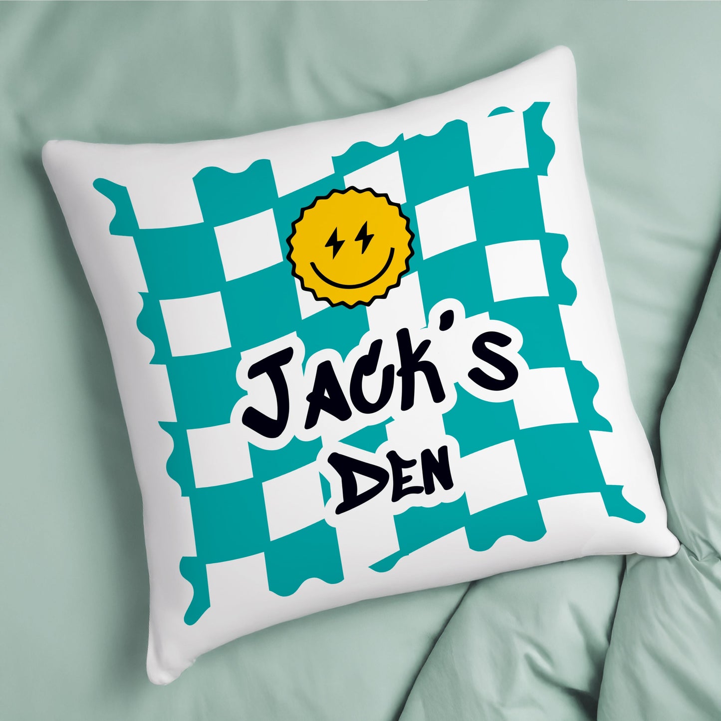 Personalised Blue Check Childrens Bedroom Cushion: 3 - Cushions By Gift Moments