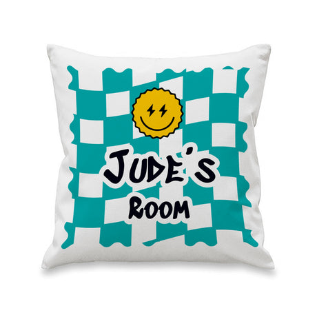 Personalised Blue Check Childrens Bedroom Cushion: 4 - Cushions By Gift Moments