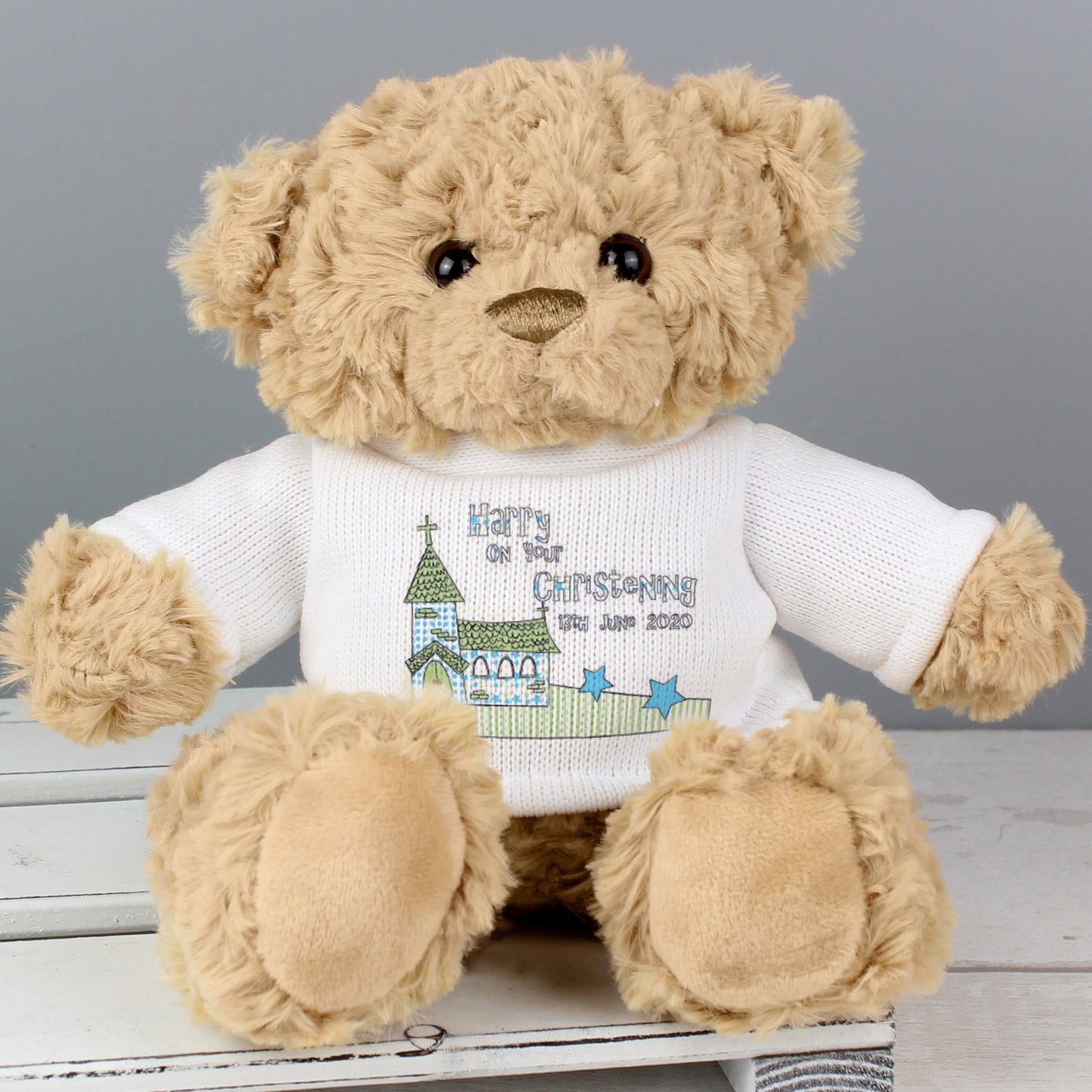 Personalised Blue Church Message Teddy Bear: 1 - Teddy Bears & Soft Toys By Gift Moments