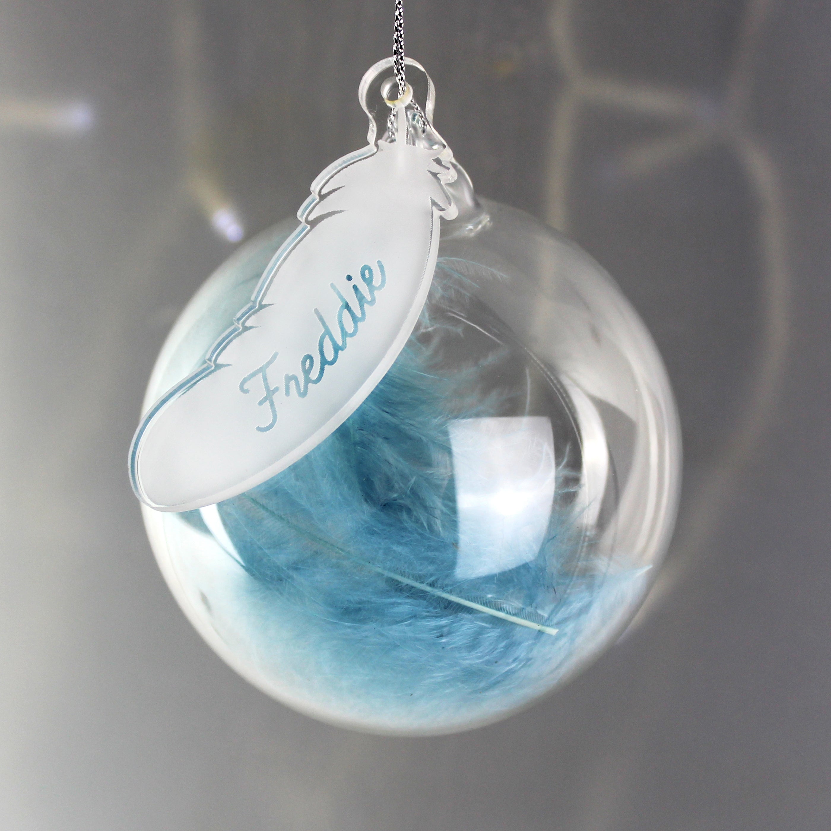 Personalised Blue Feather Glass Bauble - Shop Christmas Baubles At Gift Moments - 1