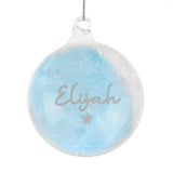 Personalised Blue Feather Silver Name Glass Baubles: 5 - Christmas Baubles By Gift Moments