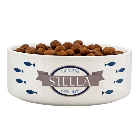 Personalised Blue Fish 14cm Medium White Pet Bowl: 2 - Pet Products By Gift Moments