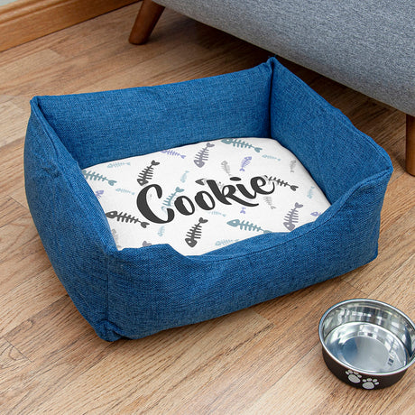 Personalised Blue Fish Bone Comfort Pet Beds: 1 - Small - Pet Products By Gift Moments